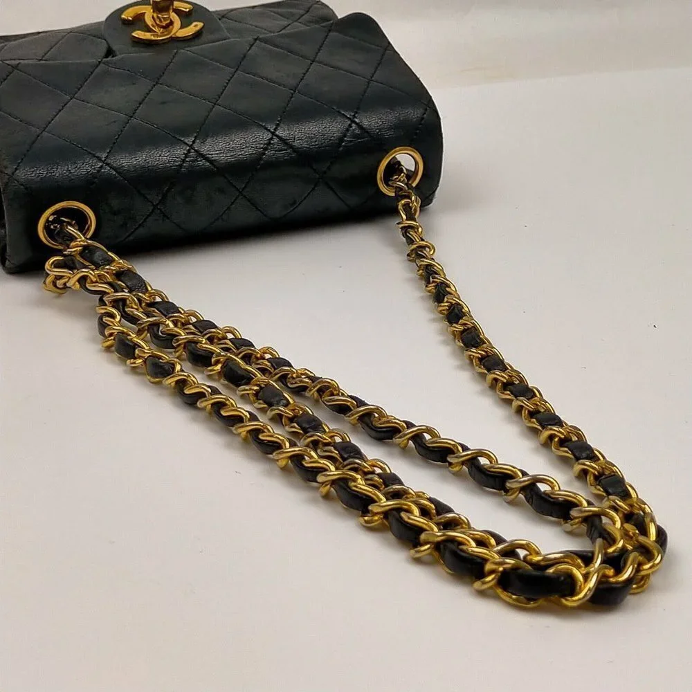 Chanel Mini Square Flap Matelasse Black Lamb Leather Shoulder Bag